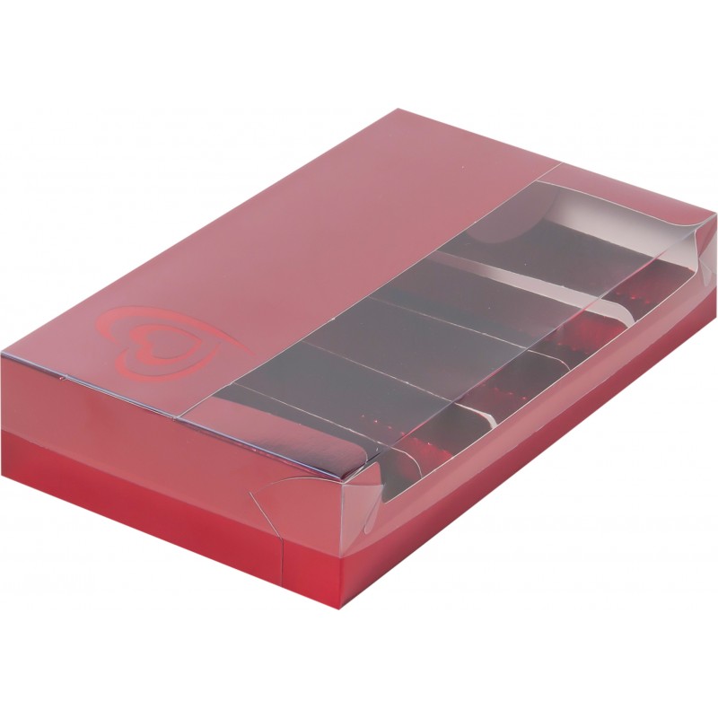 Коробка для эклеров 25х15х5cм с сердечками красная с 5 ложементами